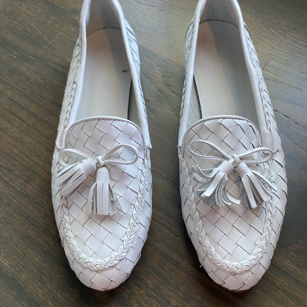 Sesto Meucci white italian Nicole wovenleather loafers sz 8.5